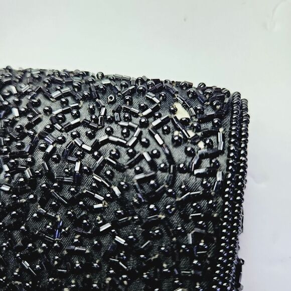 Vintage Seed Beaded Black Sequin Evening Envelope Clutch Purse - Picture 2 of 7